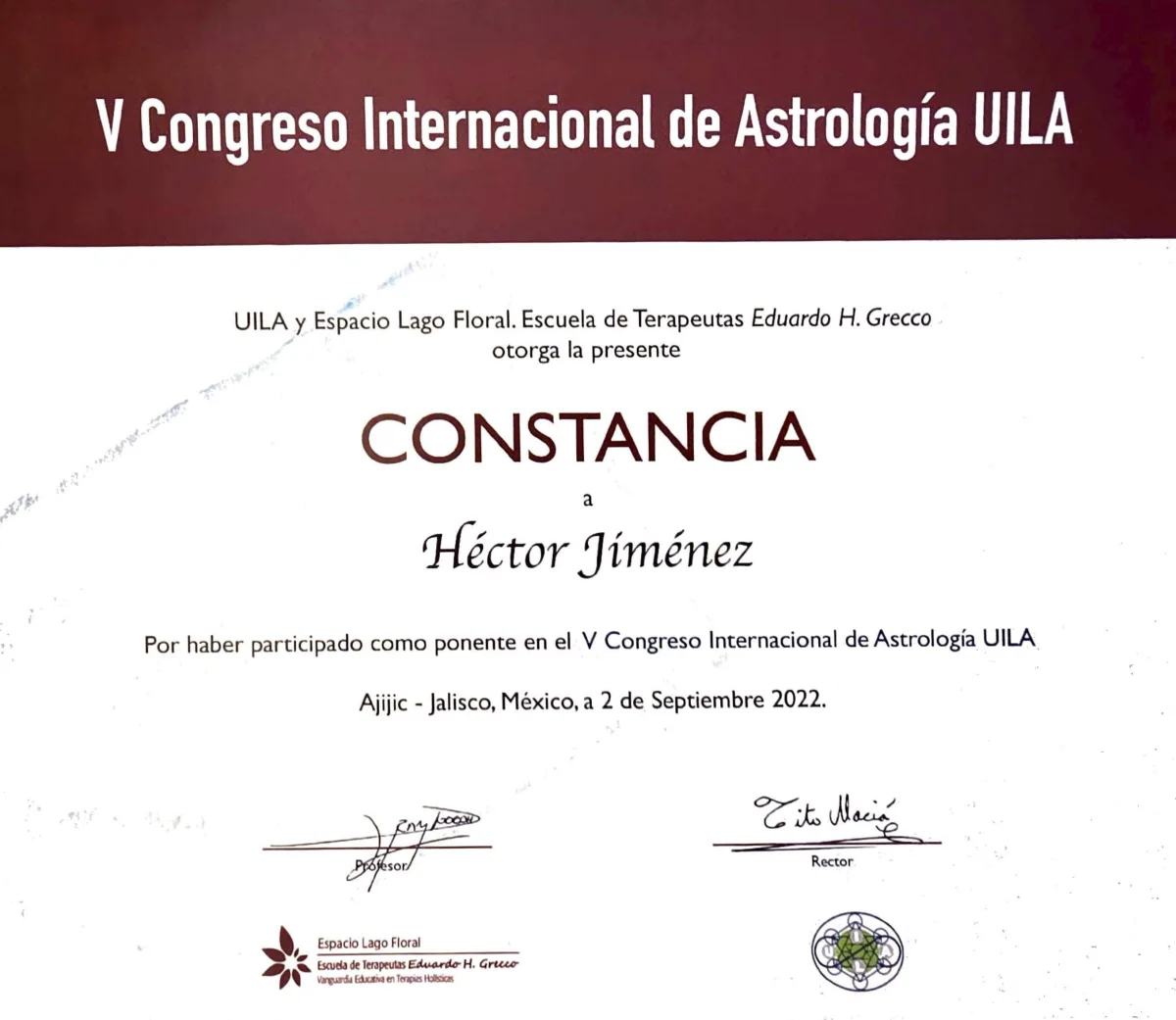 Documento: Ponente en el V Congreso Internacional de Astrología